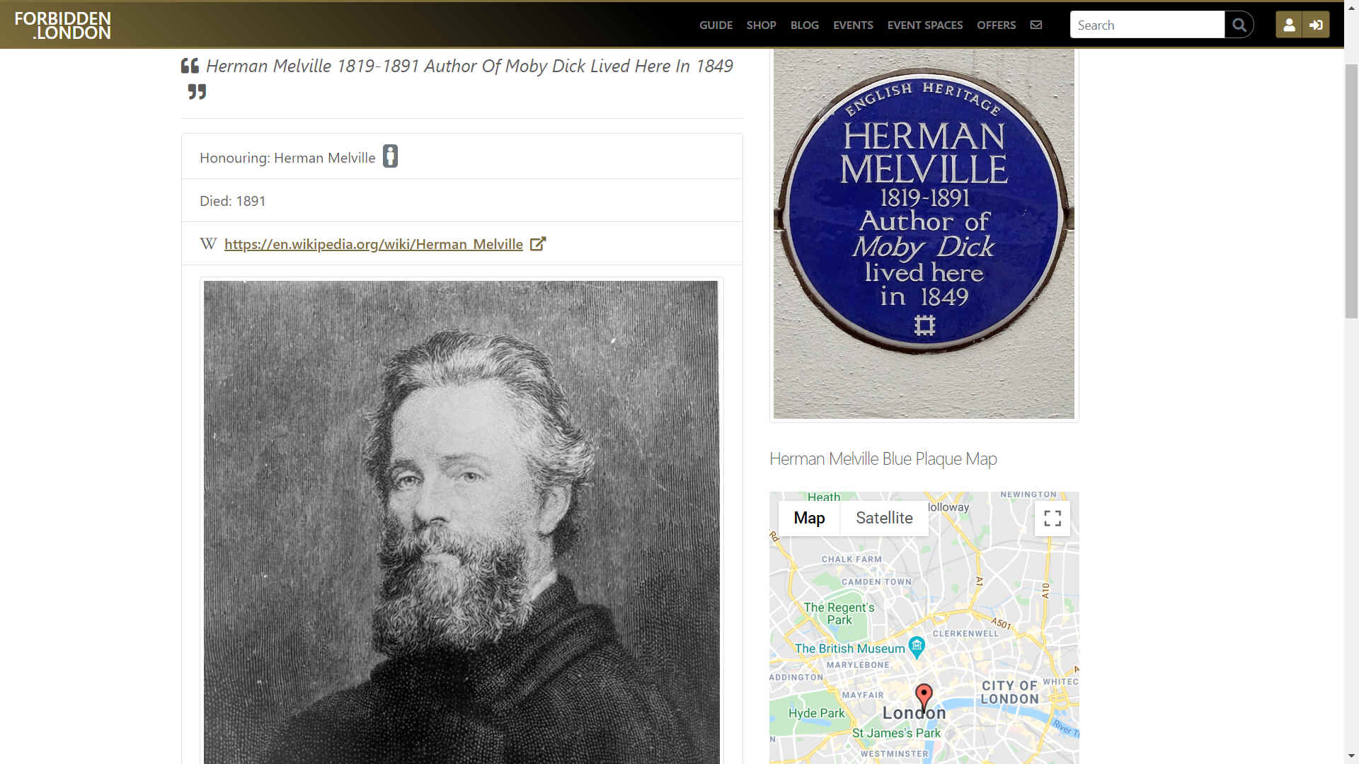 Forbidden London, Herman Melville's blue plaque