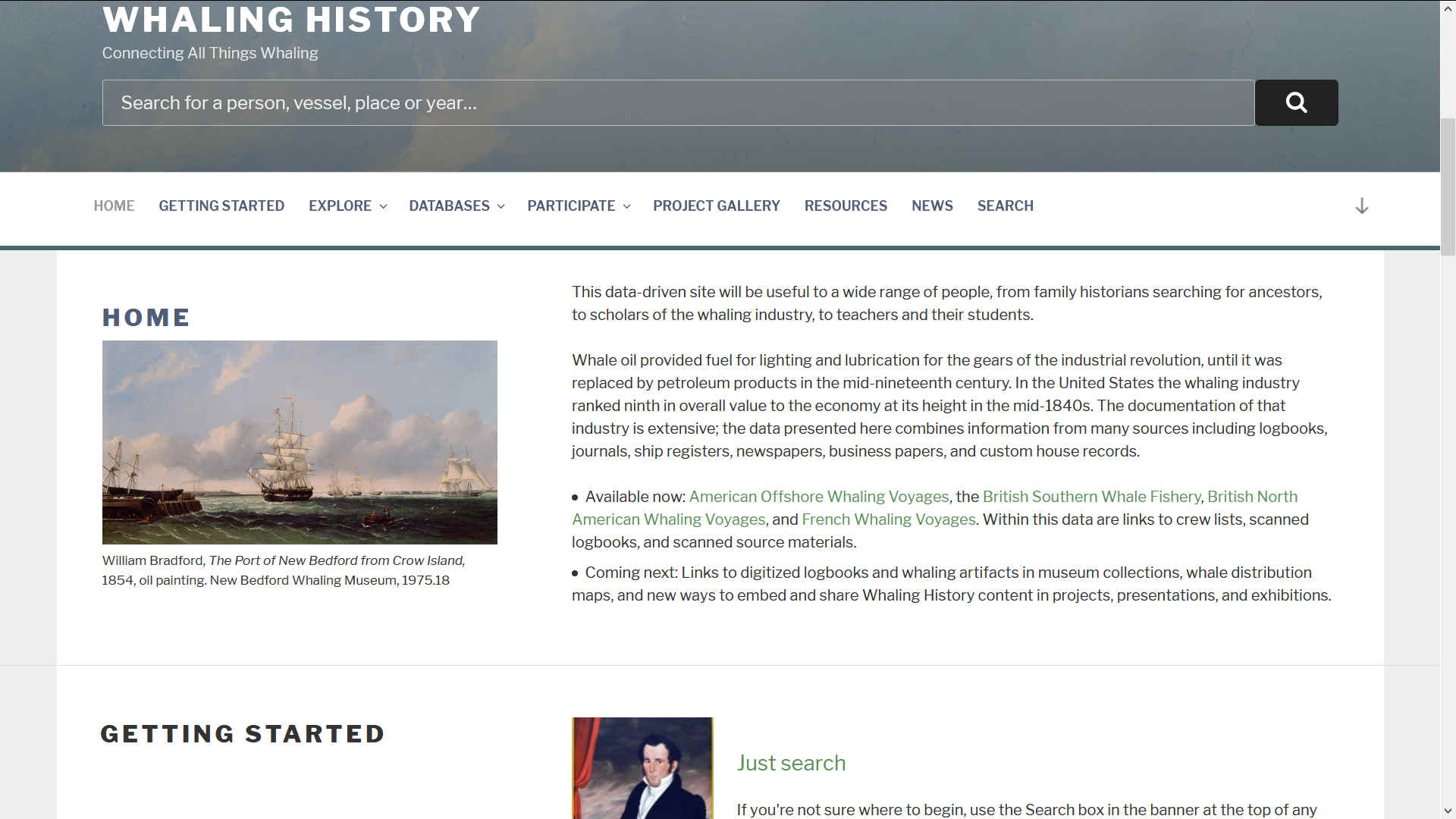 Whaling History website front page